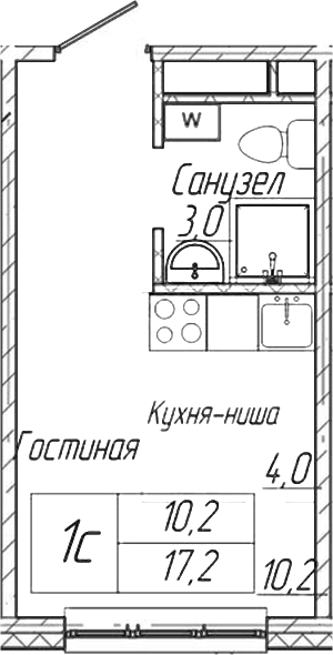 Планировка студии 17.20 м² в ЖК «Шория-Град. Шерегеш»