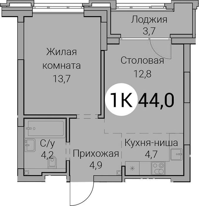 Планировка 2е-к. квартира 40.30 м² в ЖК «Тайм Сквер»