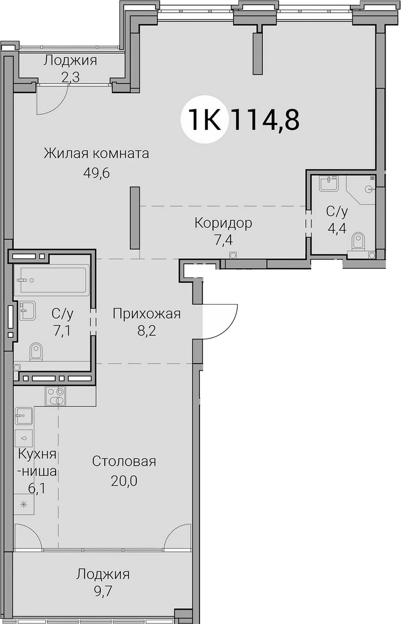 Планировка 2е-к. квартира 102.80 м² в ЖК «Тайм Сквер»