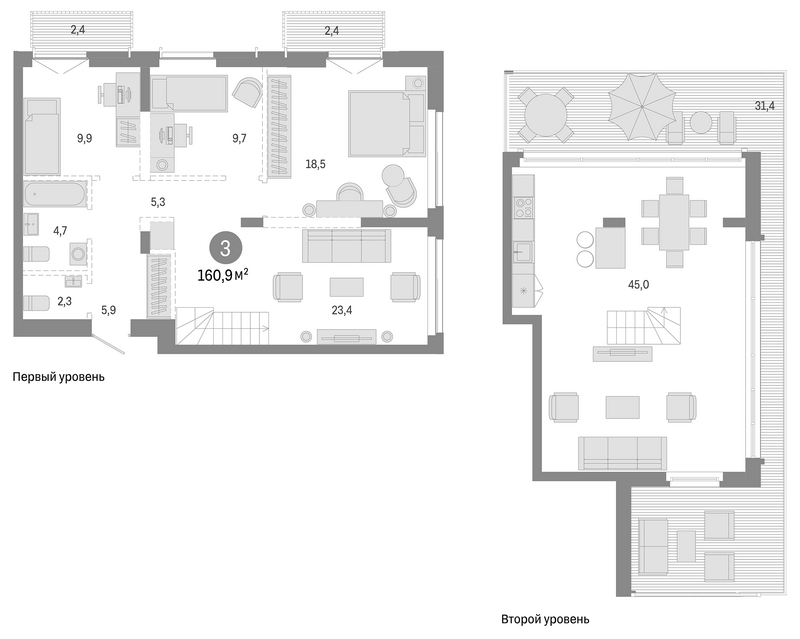 Планировка 4е-к.кв 124.70 м² в ЖК «Европейский берег»