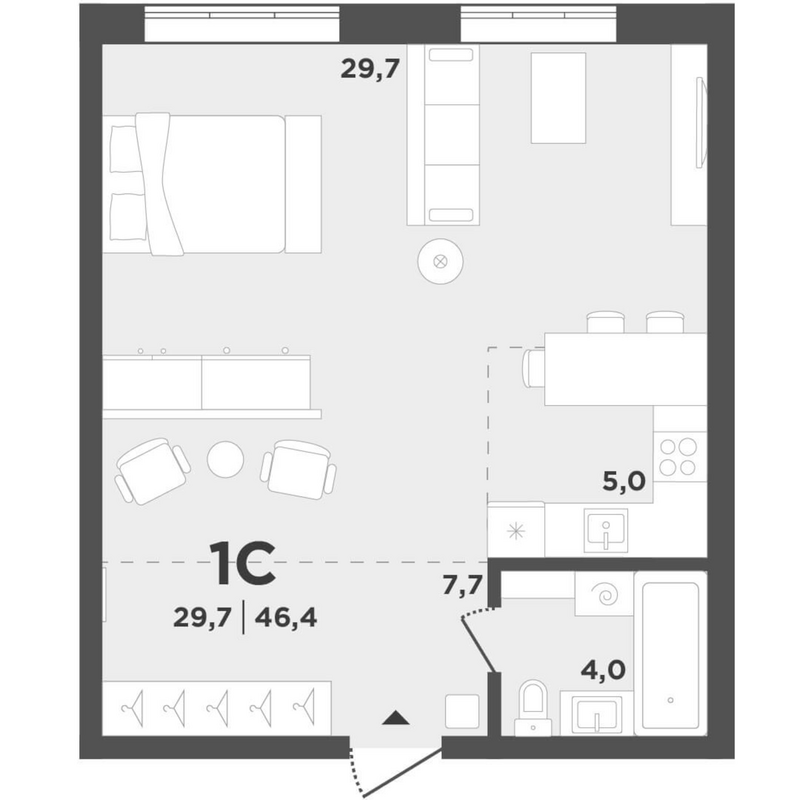 Планировка студии 46.40 м² в ЖК «Поколение»