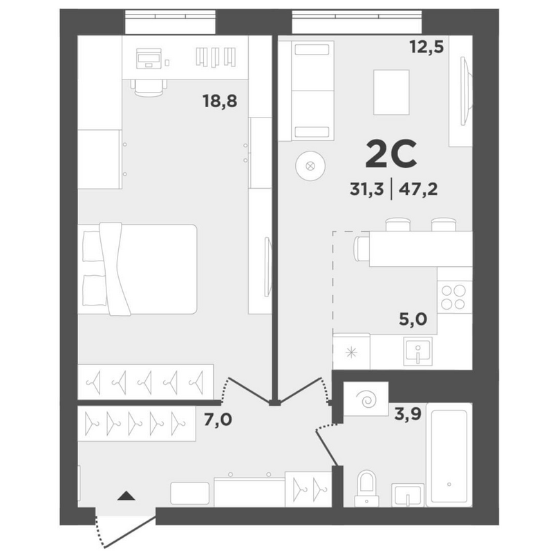 Планировка 2е-к.кв 47.20 м² в ЖК «Поколение»