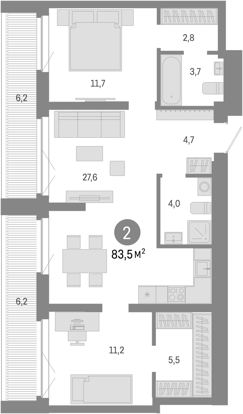 Планировка 3е-к.кв 71.10 м² в ЖК «Европейский берег»