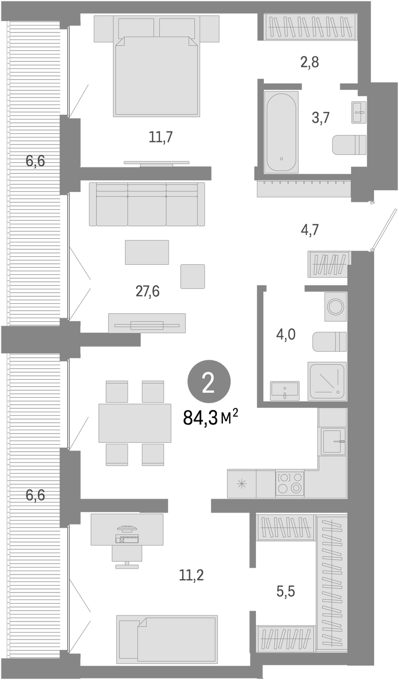 Планировка 3е-к.кв 71.10 м² в ЖК «Европейский берег»