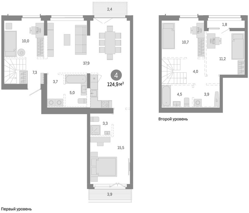 Планировка 5е-к. квартира 116.80 м² в ЖК «Европейский берег»