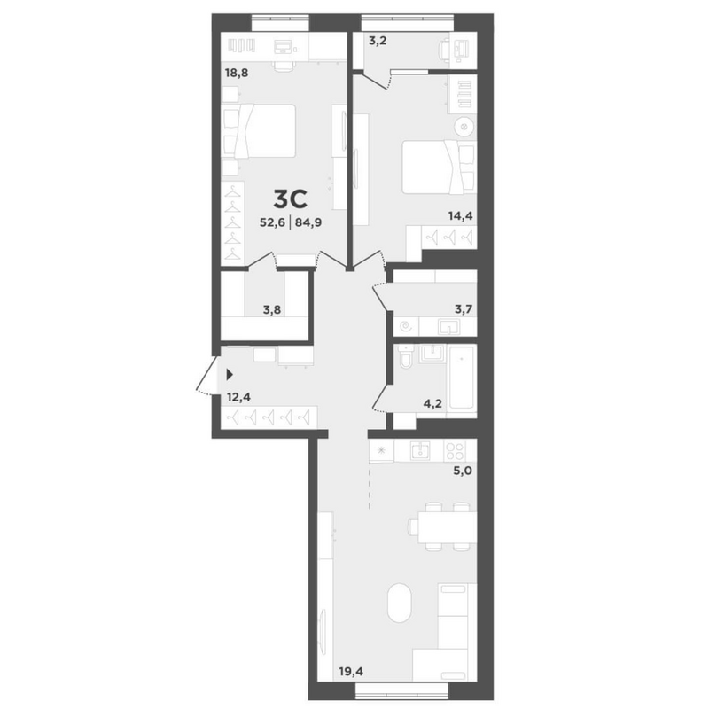 Планировка 3е-к.кв 81.70 м² в ЖК «Поколение»