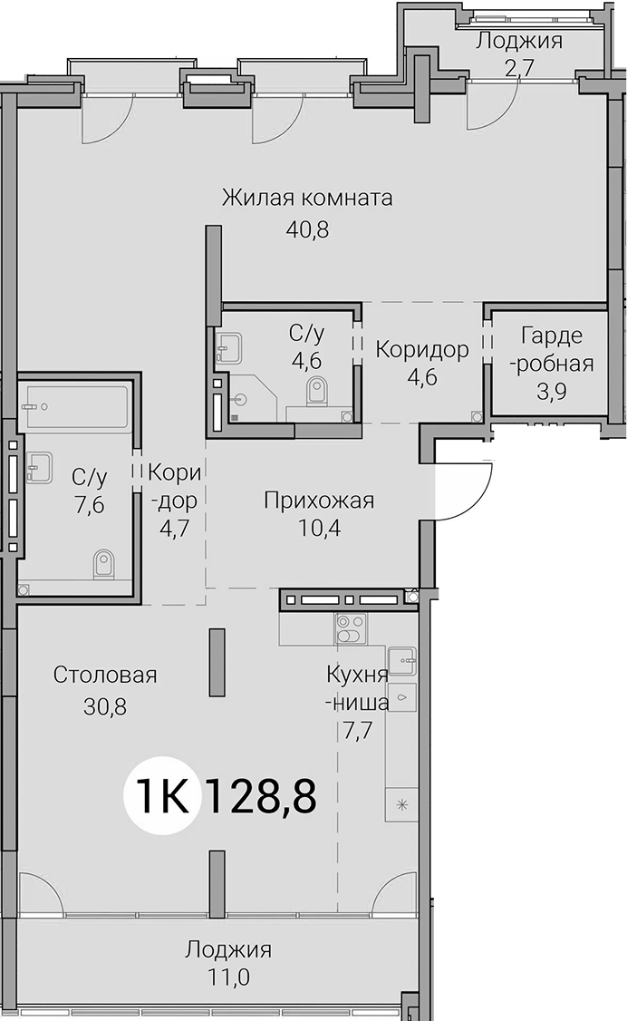 Планировка 2е-к.кв 115.10 м² в ЖК «Тайм Сквер»