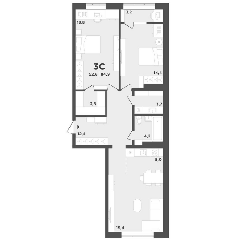 Планировка 3е-к.кв 81.70 м² в ЖК «Поколение»
