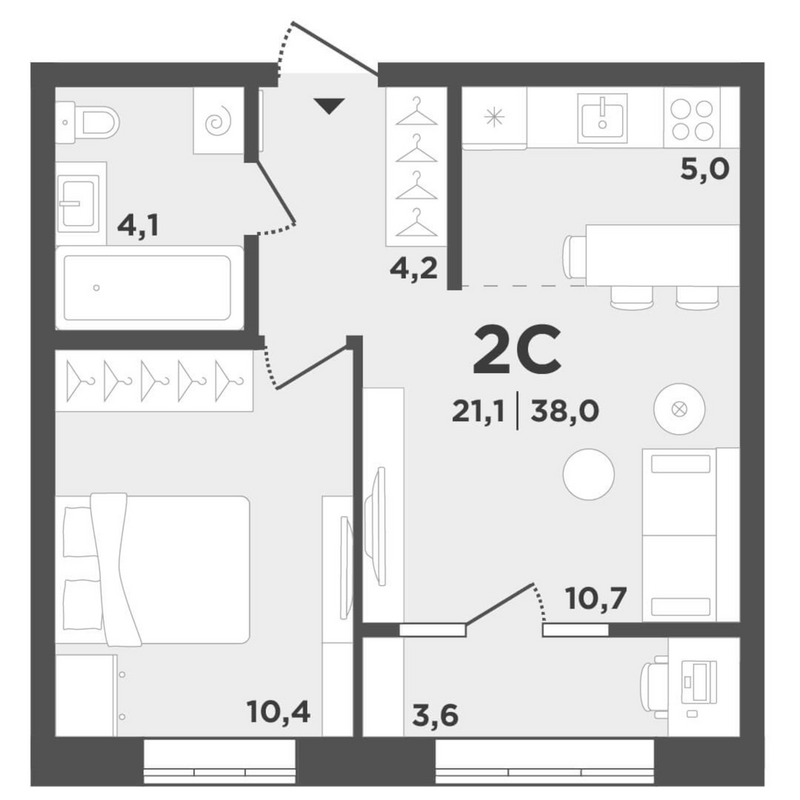 Планировка 2е-к. квартира 34.40 м² в ЖК «Поколение»