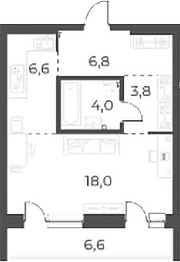 Планировка студии 39.20 м² в ЖК «Нормандия-Неман»