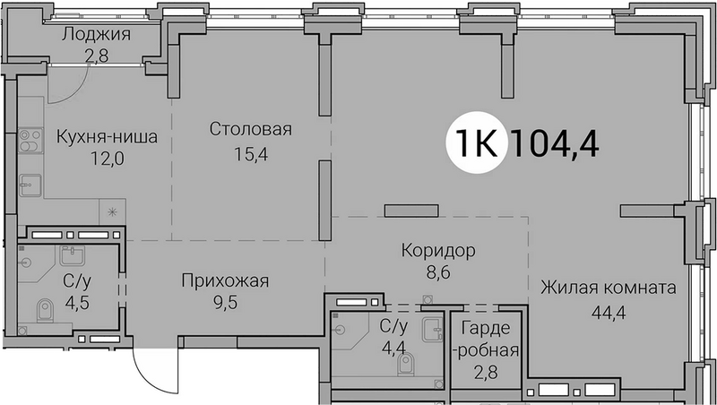 Планировка 2е-к.кв 101.60 м² в ЖК «Тайм Сквер»