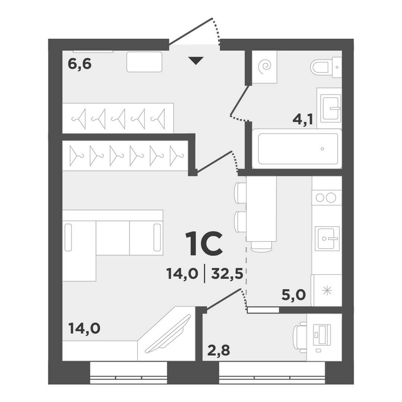 Планировка студии 29.70 м² в ЖК «Поколение»