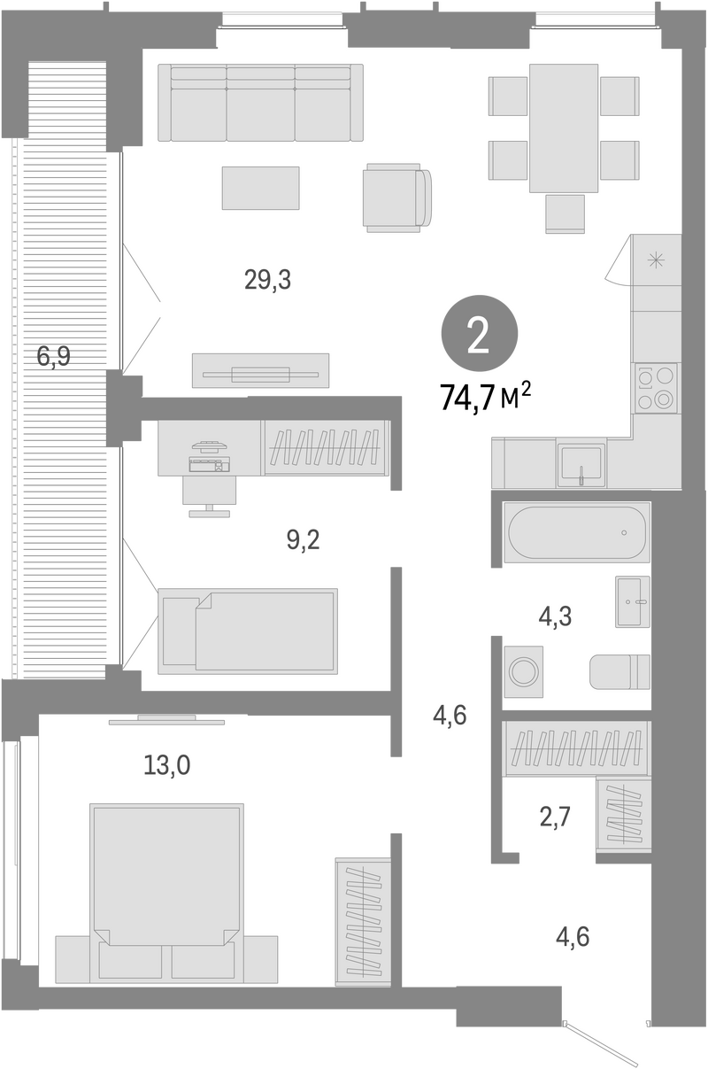 Планировка 3е-к.кв 67.80 м² в ЖК «Европейский берег»