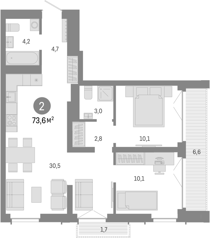 Планировка 3е-к.кв 65.30 м² в ЖК «Европейский берег»