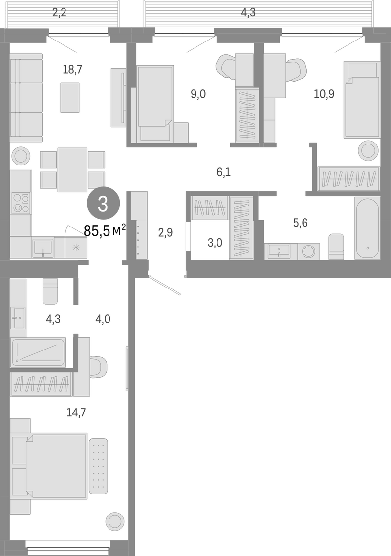 Планировка 4е-к.кв 79.00 м² в ЖК «Пшеница»