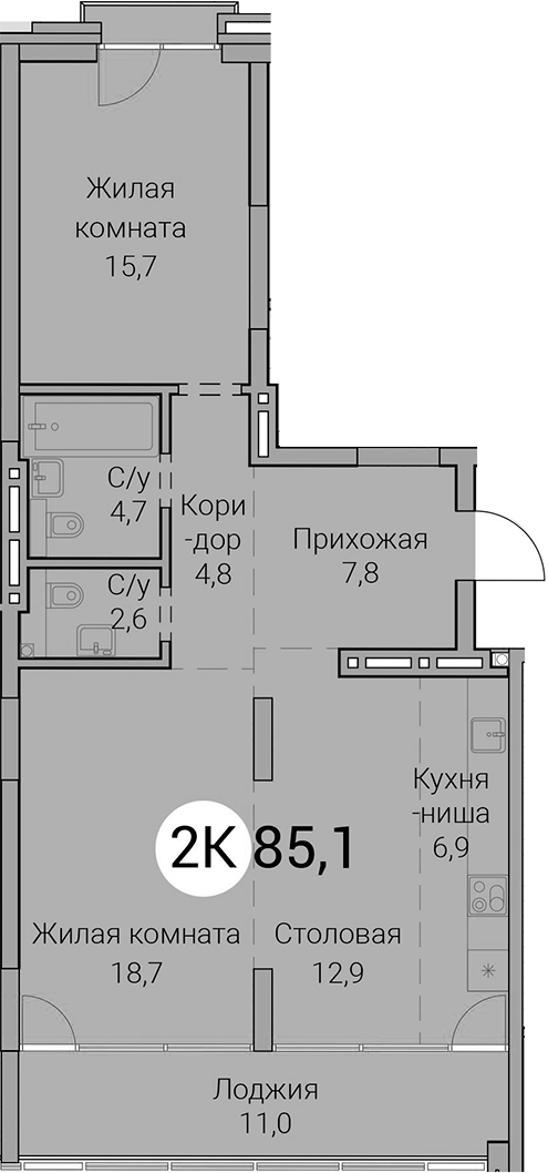 Планировка 3е-к.кв 74.10 м² в ЖК «Тайм Сквер»