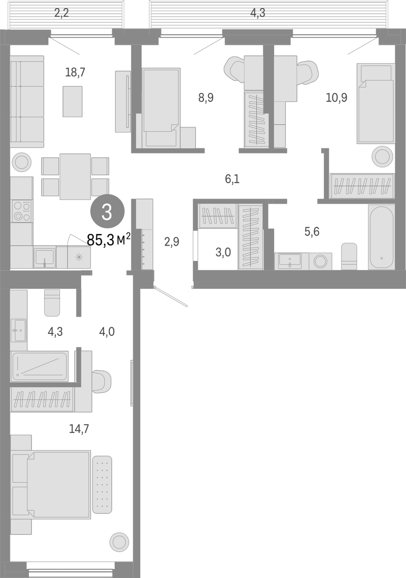 Планировка 4е-к.кв 78.80 м² в ЖК «Пшеница»