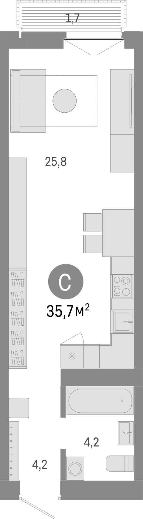 Планировка студии 34.00 м² в ЖК «Европейский берег»