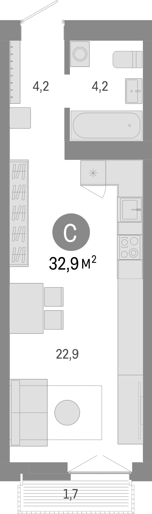 Планировка студия 31.20 м² в ЖК «Европейский берег»