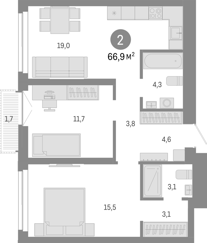 Планировка 4е-к.кв 78.90 м² в ЖК «Европейский берег»