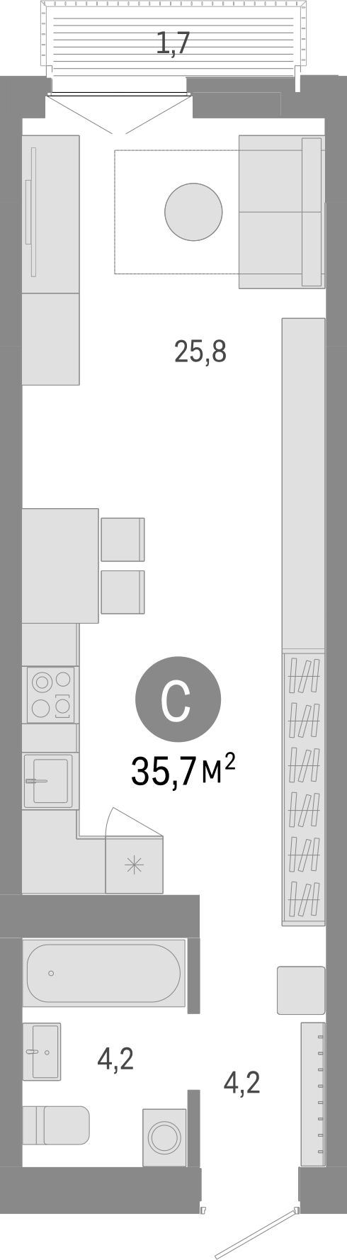 Планировка студии 34.00 м² в ЖК «Европейский берег»