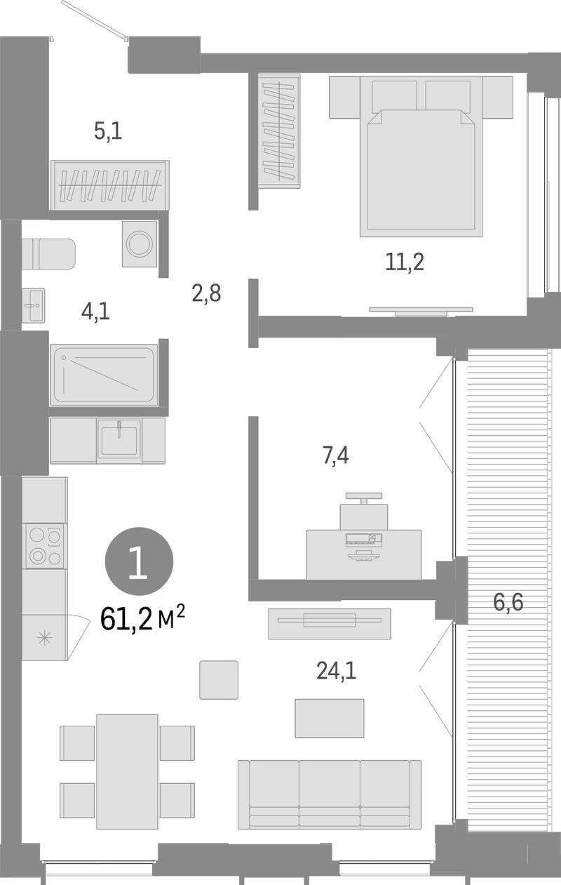Планировка 3е-к.кв 54.60 м² в ЖК «Европейский берег»