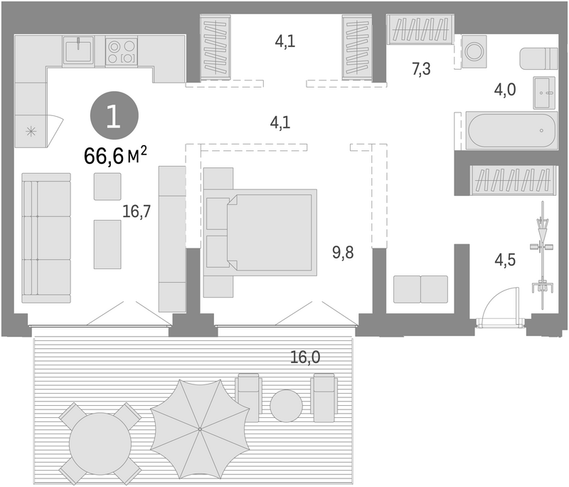 Планировка 2е-к. квартира 50.60 м² в ЖК «Европейский берег»