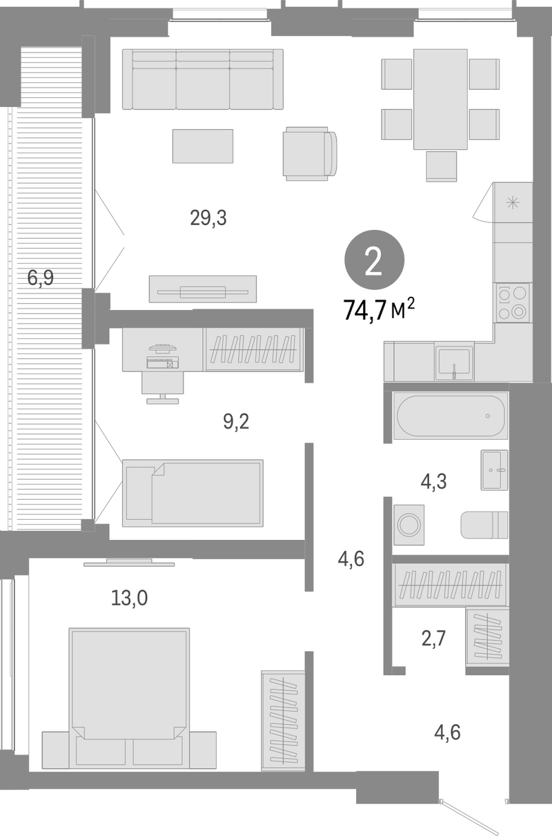 Планировка 3е-к.кв 67.80 м² в ЖК «Европейский берег»
