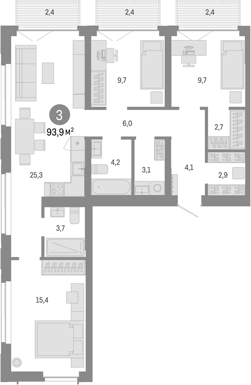 Планировка 4е-к.кв 86.70 м² в ЖК «Европейский берег»