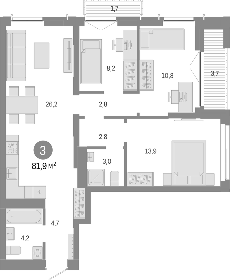 Планировка 4е-к.кв 76.50 м² в ЖК «Европейский берег»