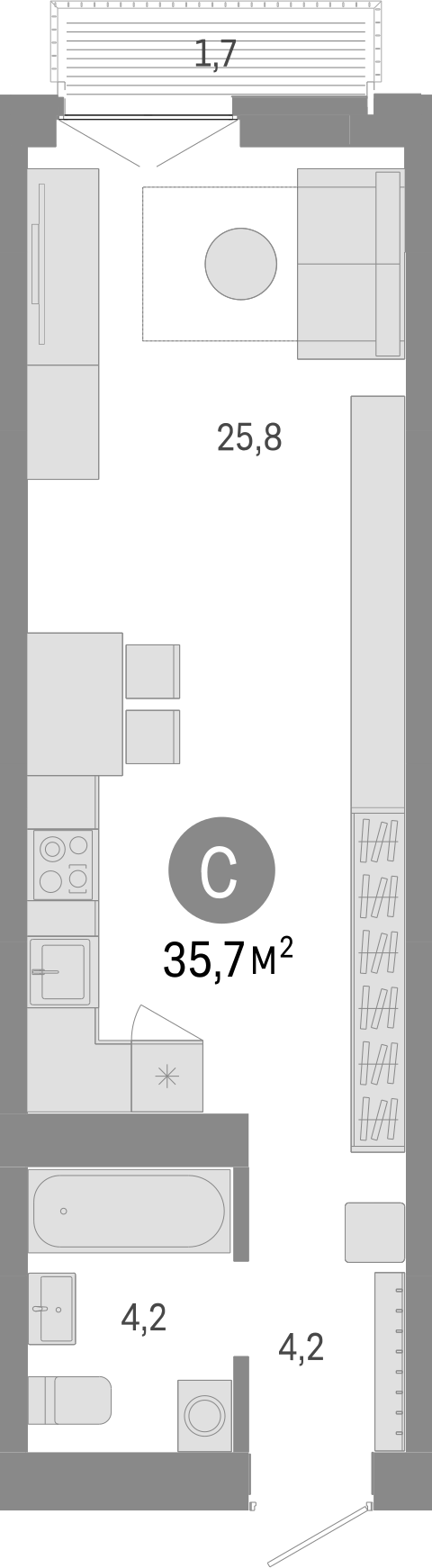 Планировка студия 34.00 м² в ЖК «Европейский берег»