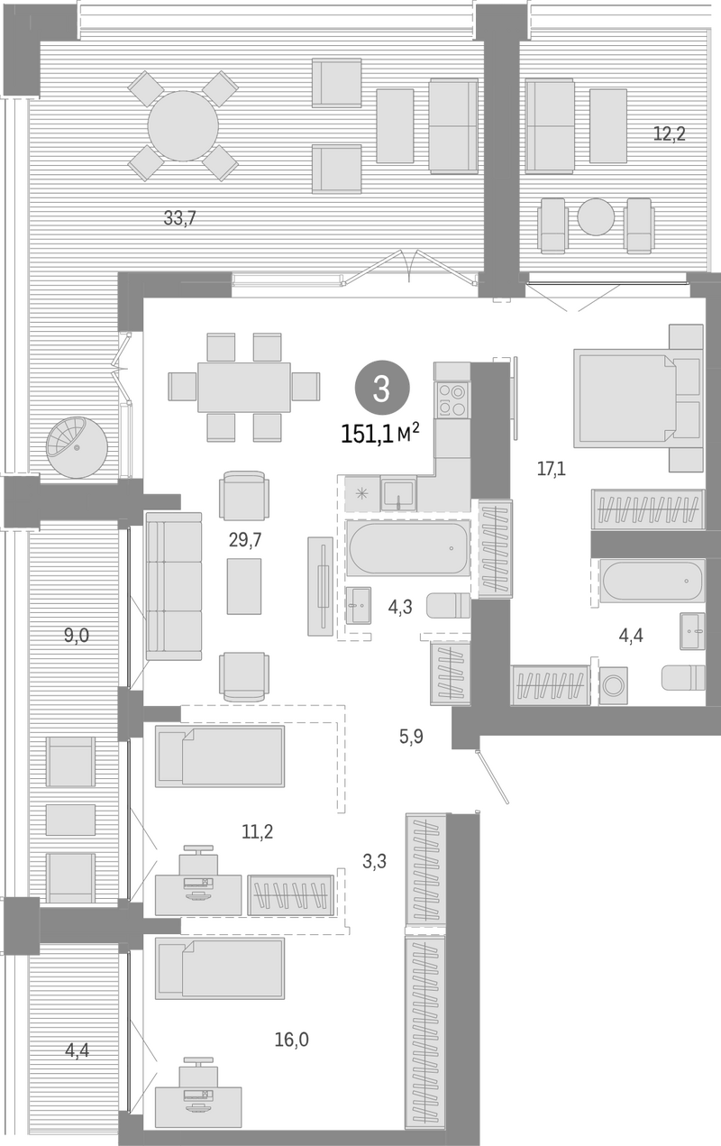 Планировка 4е-к.кв 91.80 м² в ЖК «Европейский берег»