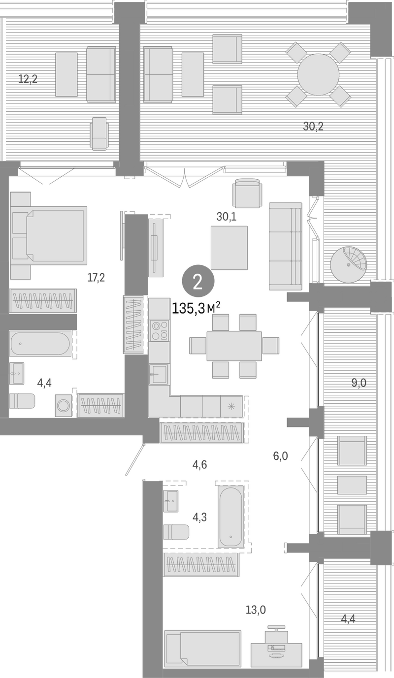 Планировка 3е-к. квартира 79.50 м² в ЖК «Европейский берег»