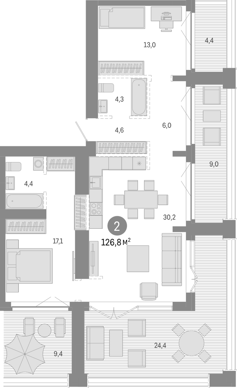 Планировка 3е-к.кв 79.60 м² в ЖК «Европейский берег»