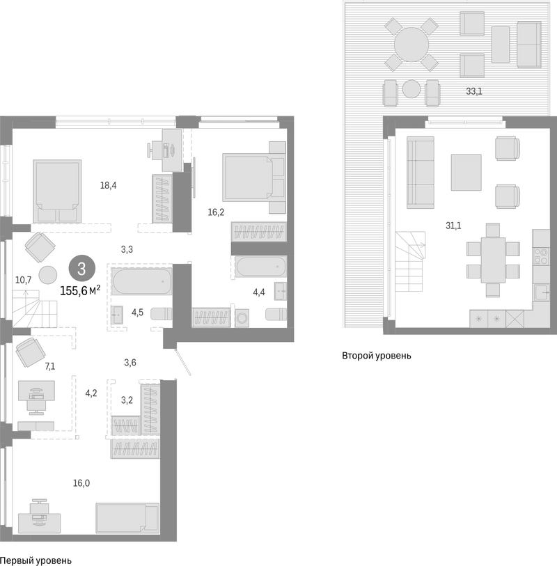 Планировка 5е-к.кв 122.50 м² в ЖК «Европейский берег»