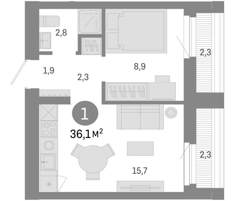 Планировка 2е-к.кв 31.50 м² в ЖК «Пшеница»
