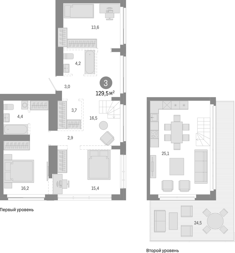 Планировка 4е-к. квартира 105.00 м² в ЖК «Европейский берег»
