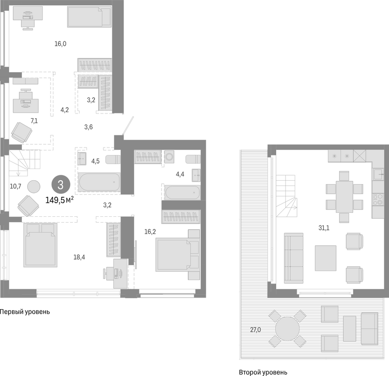 Планировка 5е-к.кв 122.50 м² в ЖК «Европейский берег»