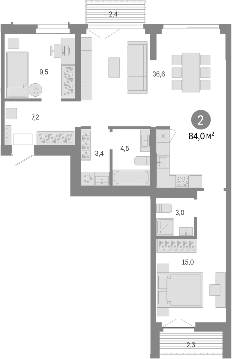 Планировка 3е-к.кв 79.30 м² в ЖК «Европейский берег»