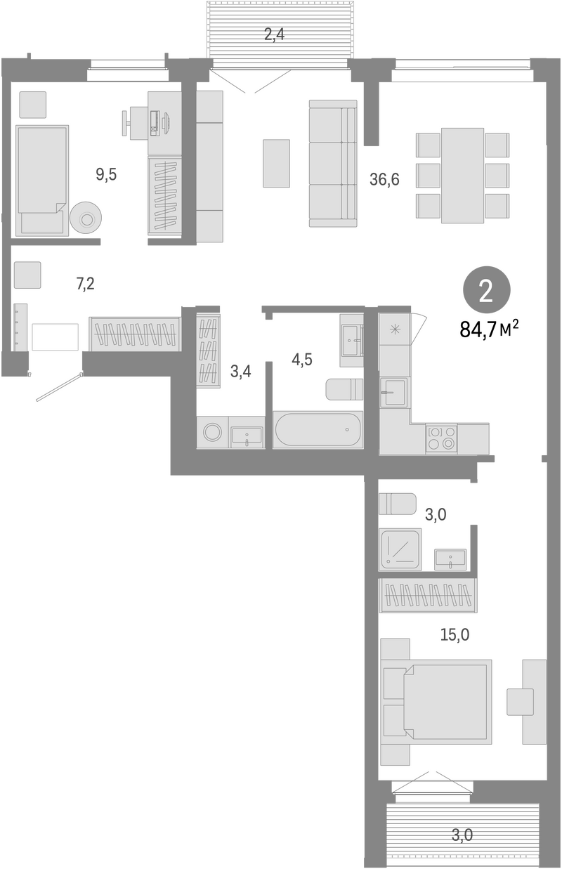 Планировка 3е-к.кв 79.30 м² в ЖК «Европейский берег»