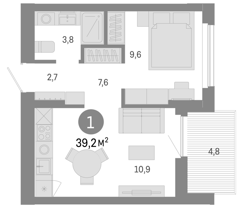 Планировка 2е-к.кв 34.40 м² в ЖК «Пшеница»