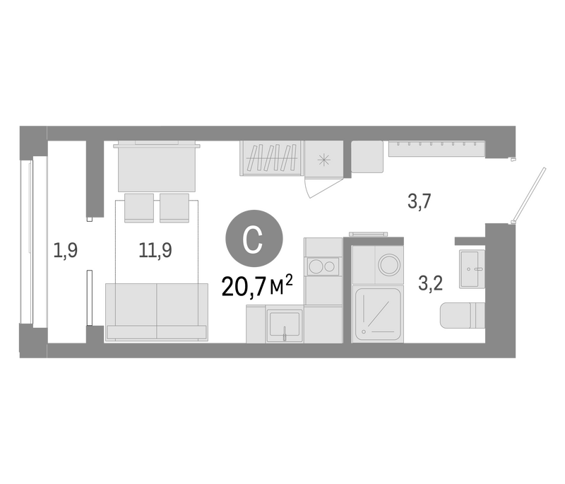 Планировка студии 18.80 м² в ЖК «Европейский берег»
