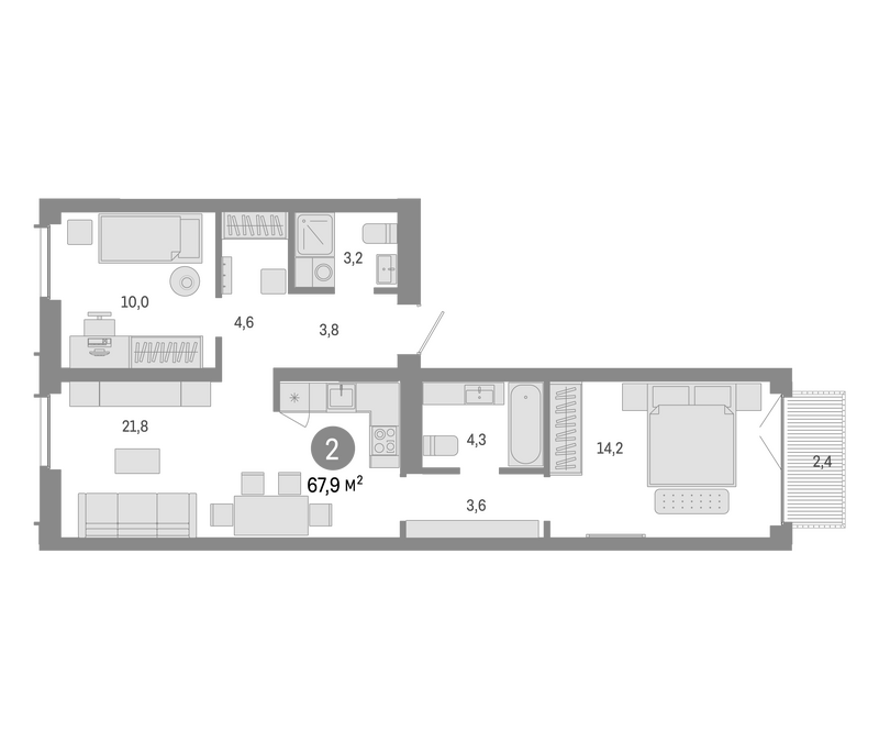 Планировка 3е-к.кв 65.50 м² в ЖК «Европейский берег»