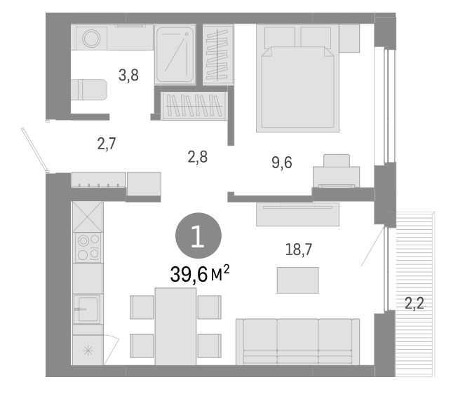 Планировка 2е-к.кв 37.40 м² в ЖК «Пшеница»
