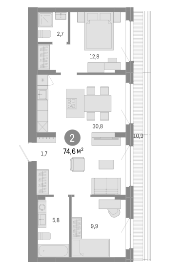 Планировка 3е-к.кв 63.70 м² в ЖК «Пшеница»