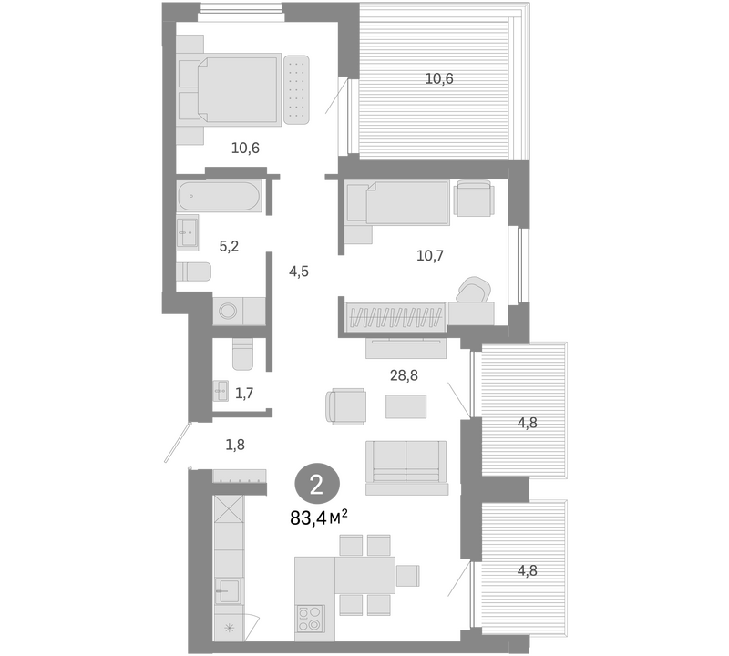 Планировка 3е-к.кв 63.20 м² в ЖК «Пшеница»