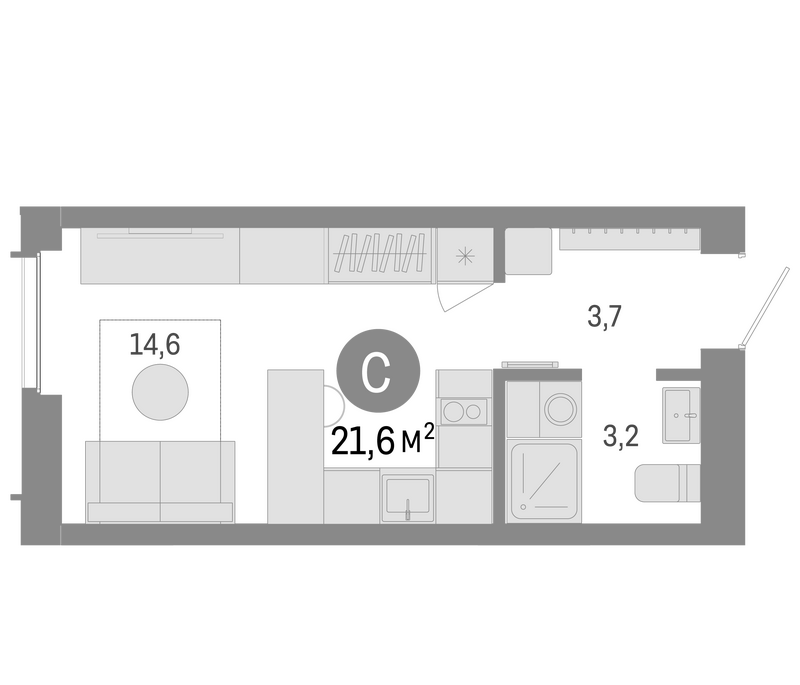 Планировка студия 21.60 м² в ЖК «Европейский берег»