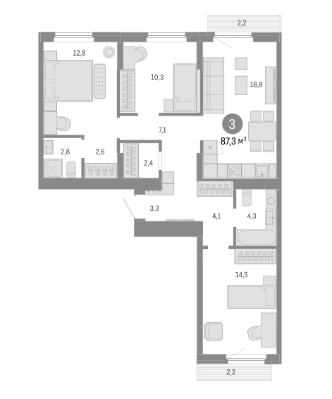 Планировка 4е-к.кв 82.90 м² в ЖК «Пшеница»
