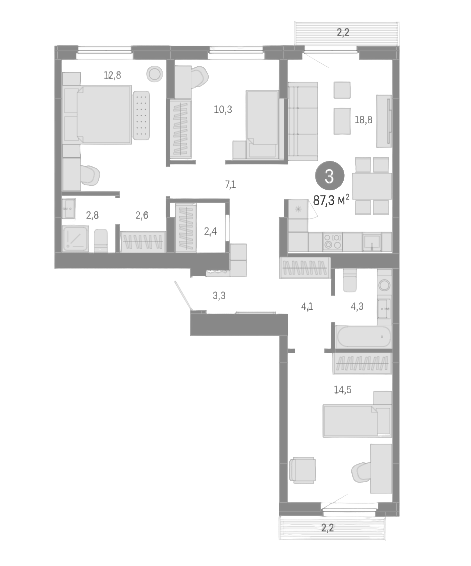 Планировка 4е-к.кв 82.90 м² в ЖК «Пшеница»