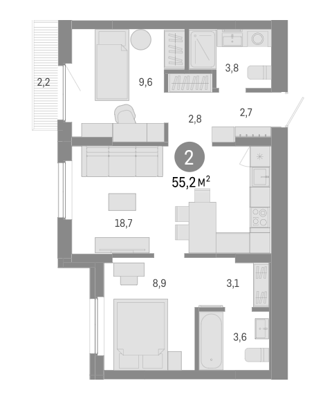 Планировка 3е-к. квартира 53.00 м² в ЖК «Пшеница»